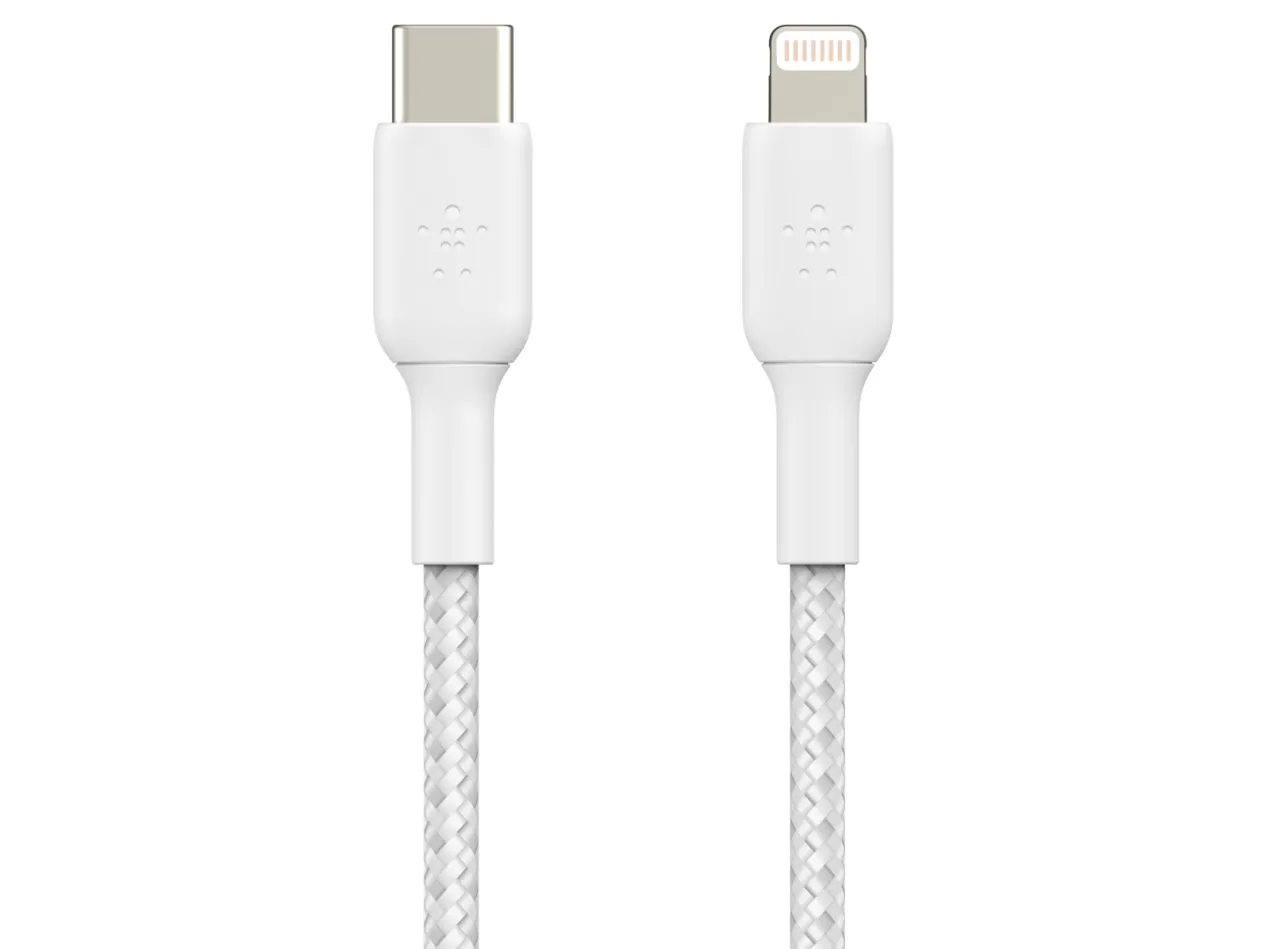 Belkin BoostCharge - Lightning-kabel - 24 pin USB-C han til Lightning han - 1 m - hvid - USB Power Delivery (18 W)