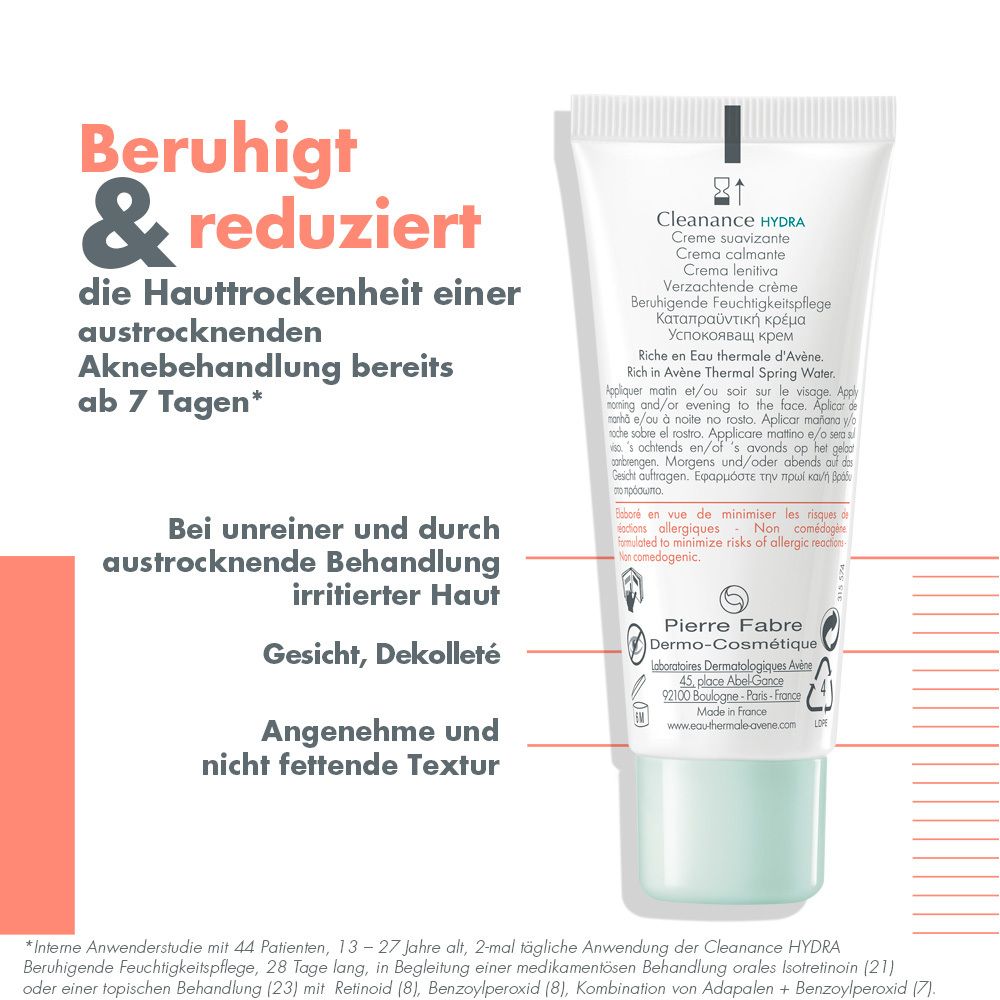 Avène Cleanance Hydra beruhigende Feuchtigkeitspflege - bei dermatologischer Behandlung von Akne
