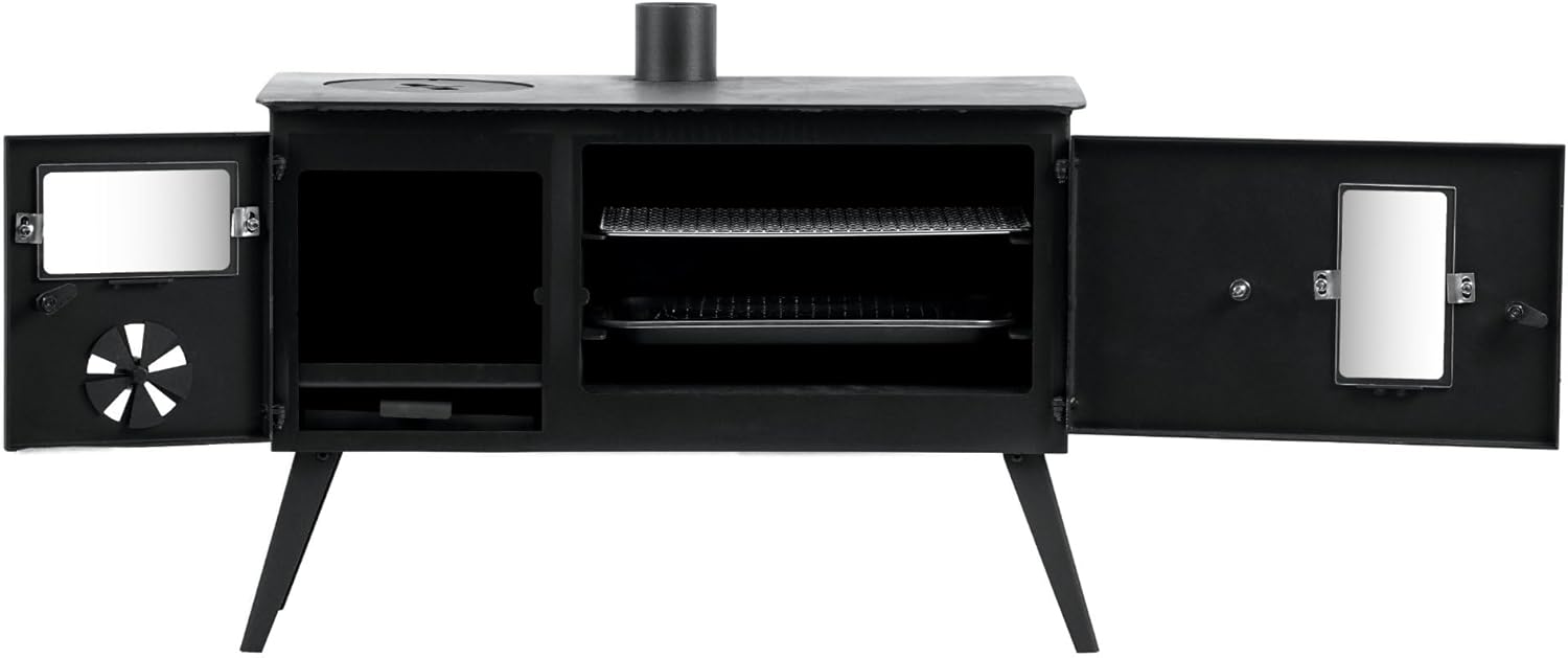 CampFeuer Zeltofen 28,5 x 58,5 x 260 cm | schwarz | mit 2 Kammern, Feuerstelle | Holzbackofen, Brotbackofen, Holzofen für Camping, Outdoor, Zelt | Zeltheizung, Tent Stove, Zelt Ofen Outdoor