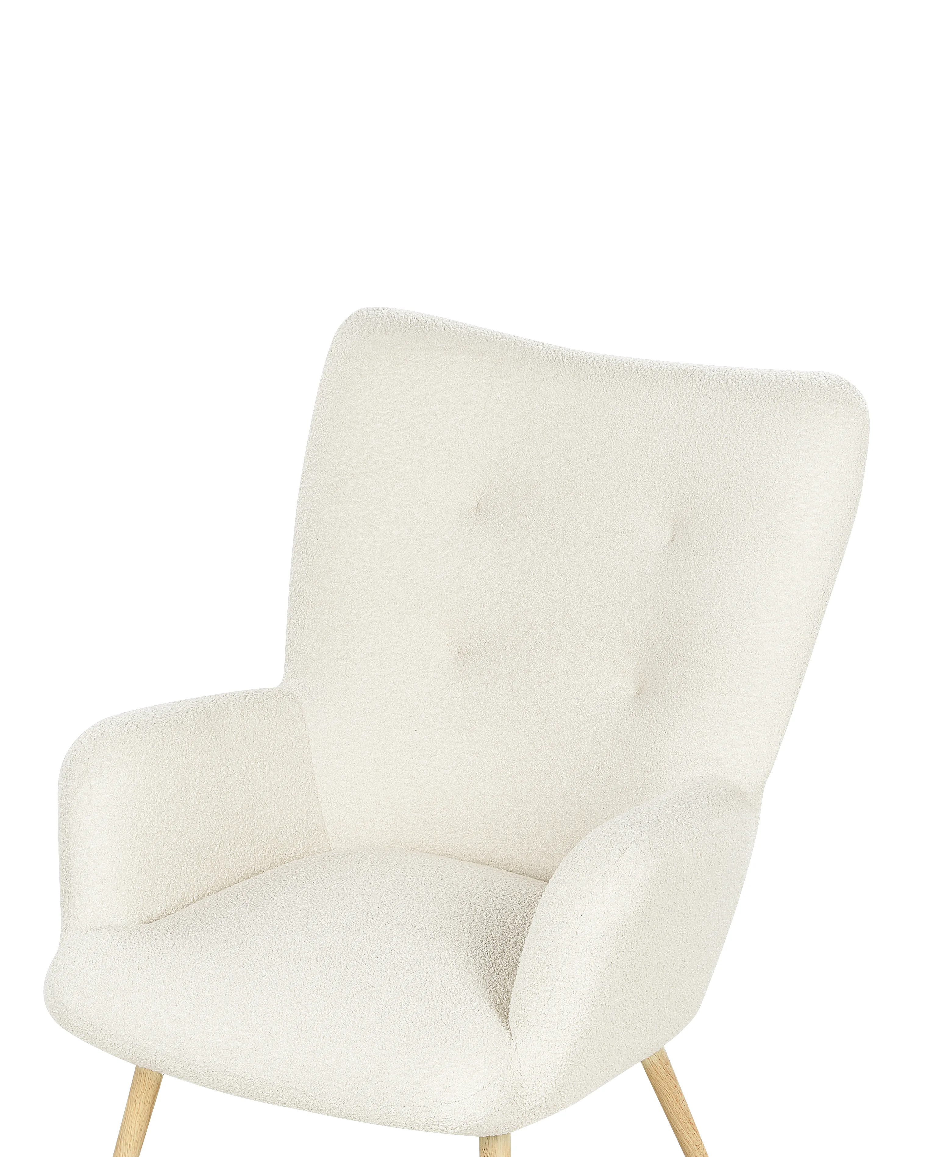 Oorfauteuil VEJLE met voetenbank Bouclé Gebroken wit