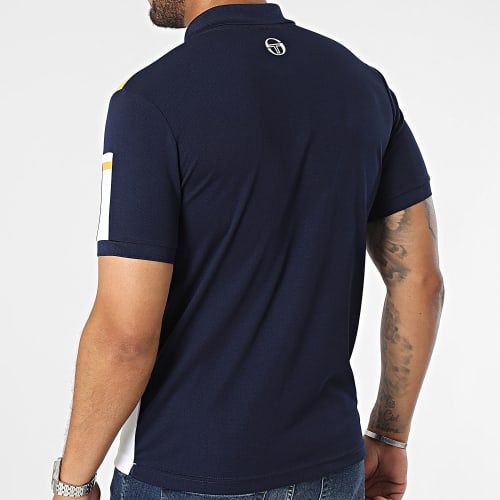 Polo Manches Courtes Text Blanc Bleu Marine