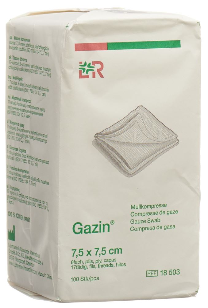 GAZIN Mullkompressen<br>100 Stück, 7.5x7.5cm, 8-fach unsteril