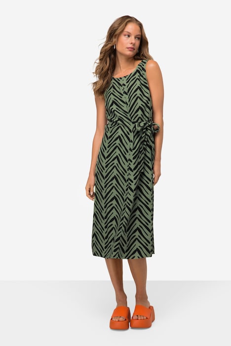 Leinenmix-Kleid, Straight Fit, Allover Print, Rundhals, seitliche Zierschleife