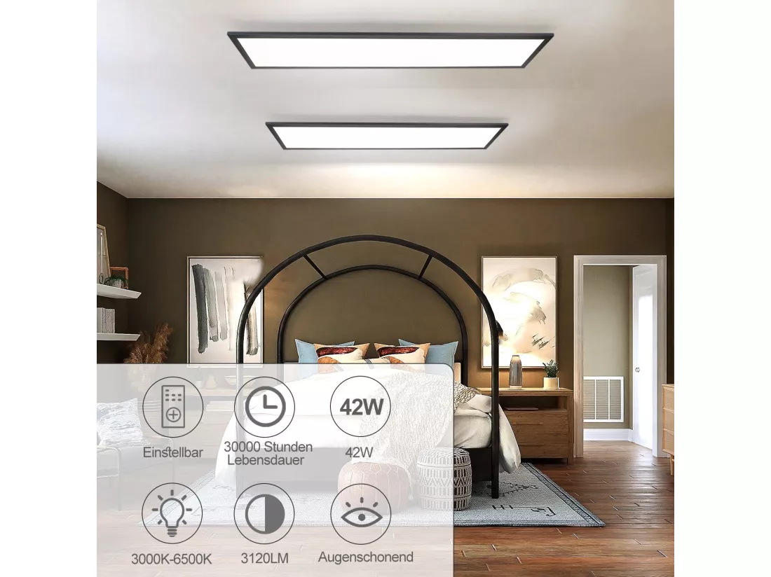 NETTLIFE Plafonnier plat à panneau LED dimmable avec télécommande minuterie 42W 60S