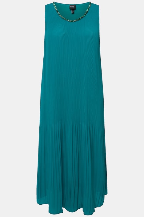 Plisseekleid, A-Linie, V-Ausschnitt, ärmellos, Maxikleid