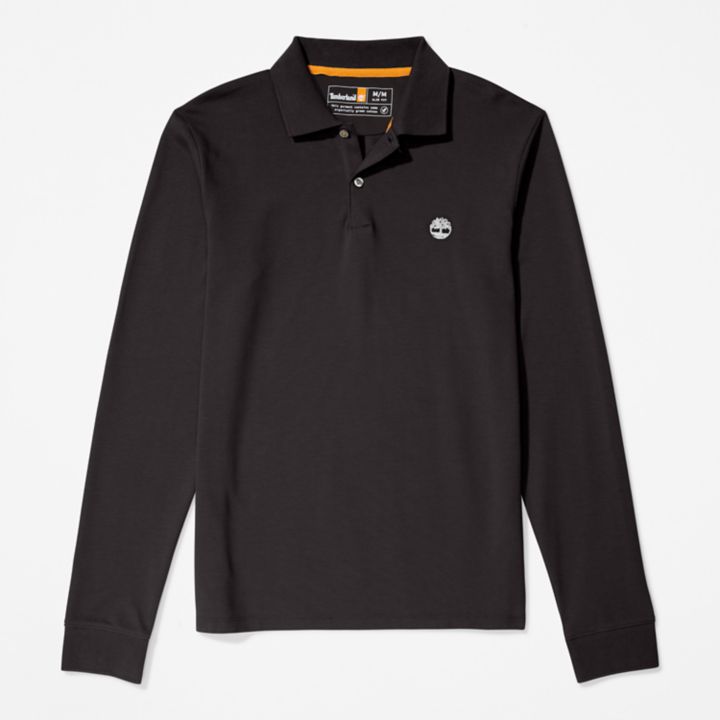 Camisa polo de manga comprida Millers River em piqué para homem, na cor preta.