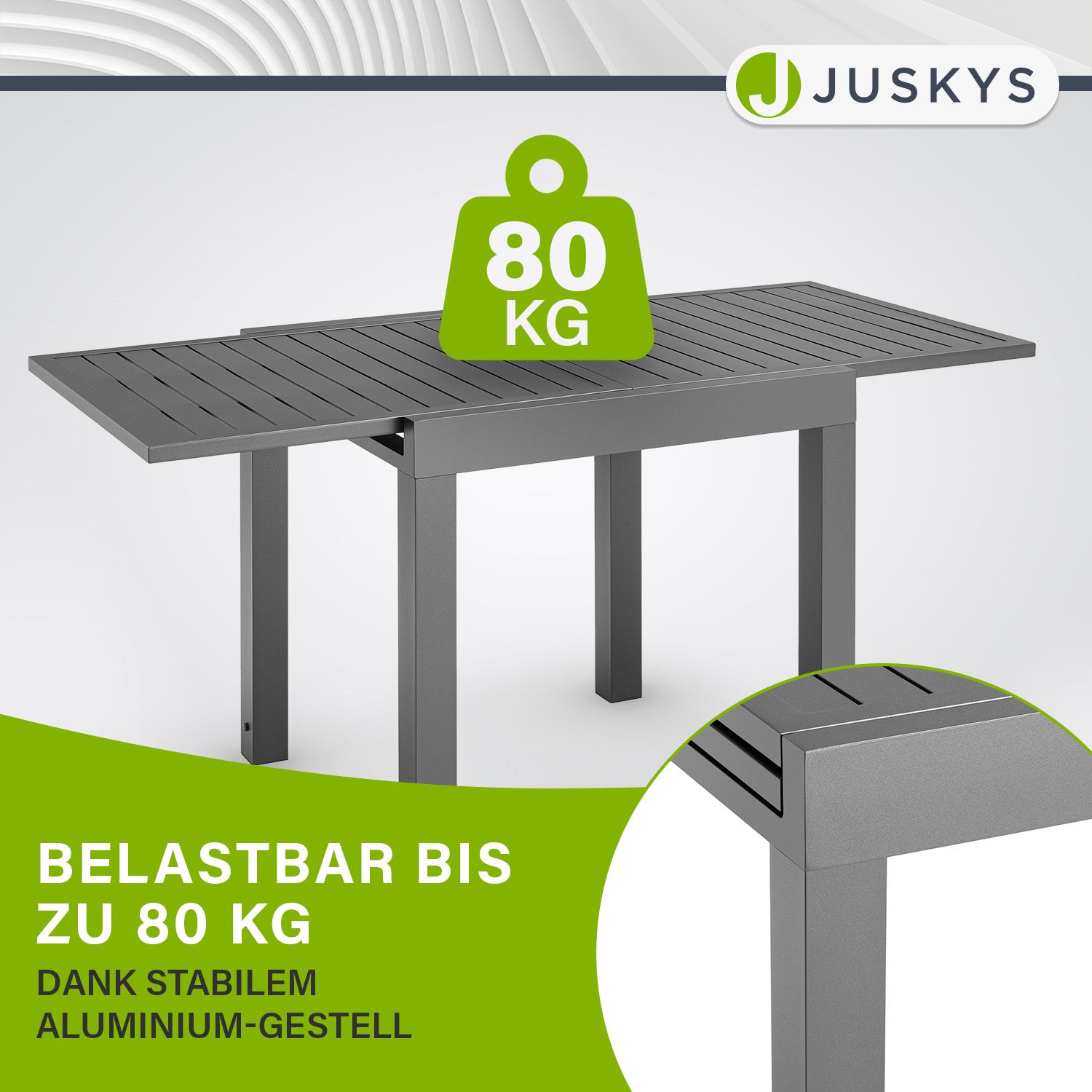 Juskys Gartentisch Laki 70x70 cm ausziehbar - Alu Esstisch - Balkonmöbel Gartenmöbel Anthrazit