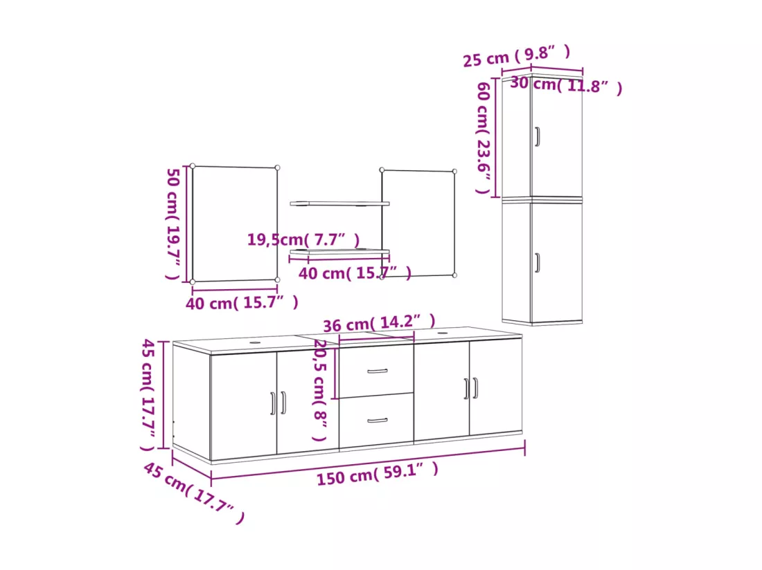 Ensemble de meubles salle de bain 7 pcs chêne bois d'ingénierie