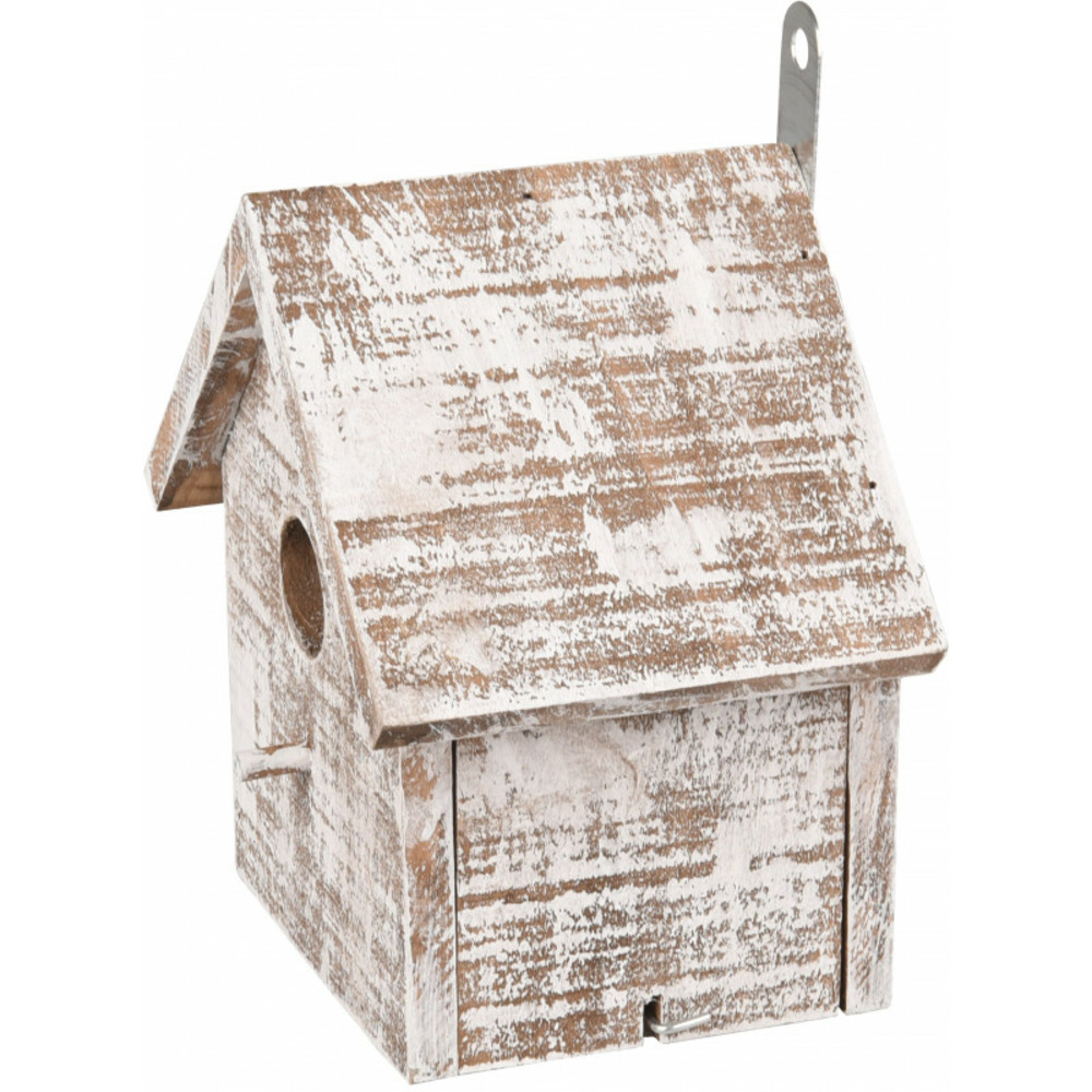 Nichoir pour oiseaux goos en bois . 15.5 x 11 x 16 cm. Blanc /brun.