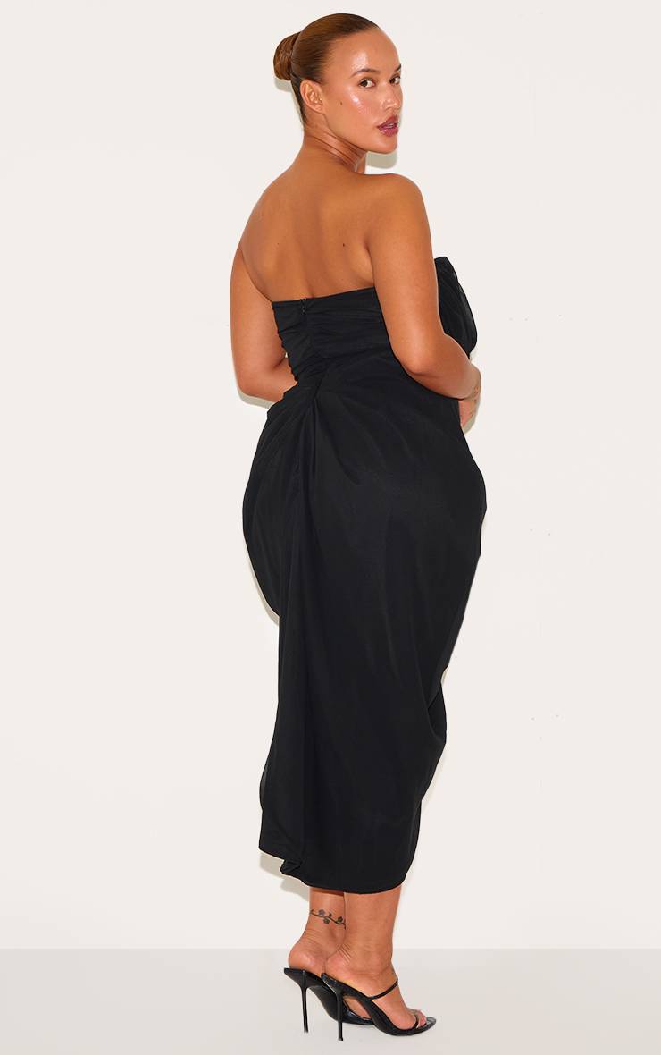 Deep Black Robe Midi Drapée À Corset Bandeau En Mousseline Grande Taille