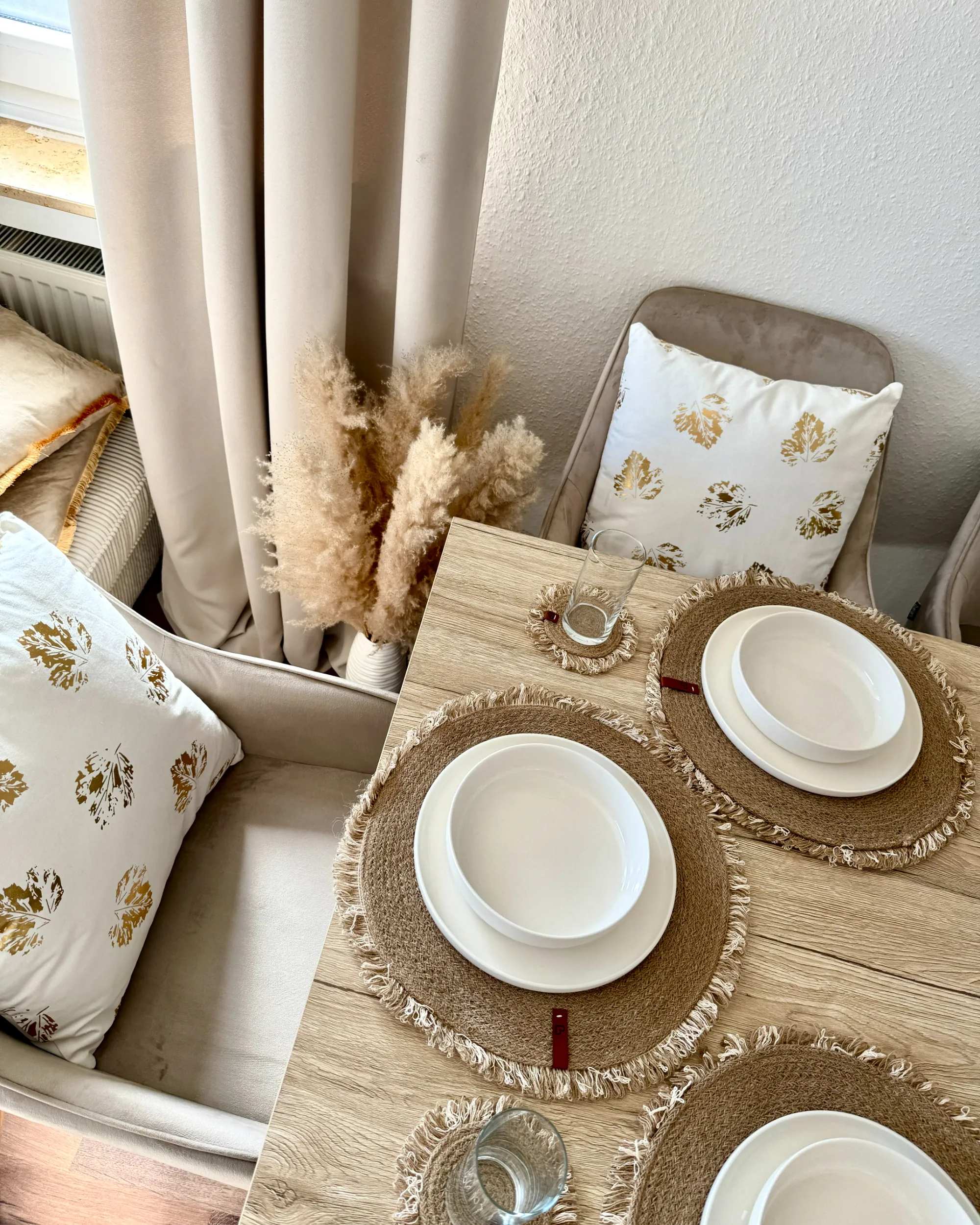 Placemats en onderzetters set RIBBERY Natuurlijk Jute