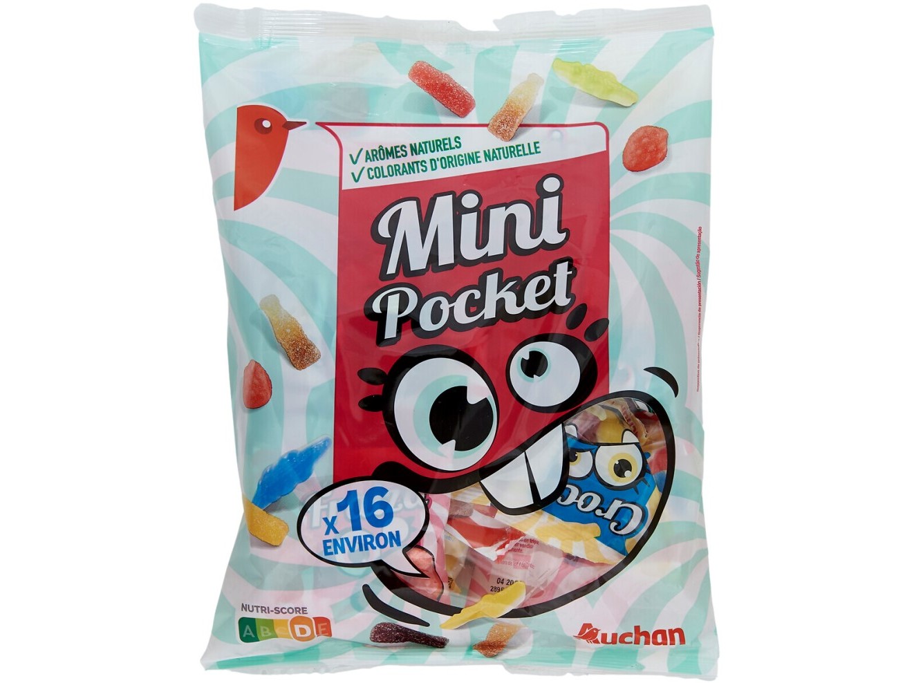 GOMAS AUCHAN MINI POCKETS 400 G 16 SAQUETAS