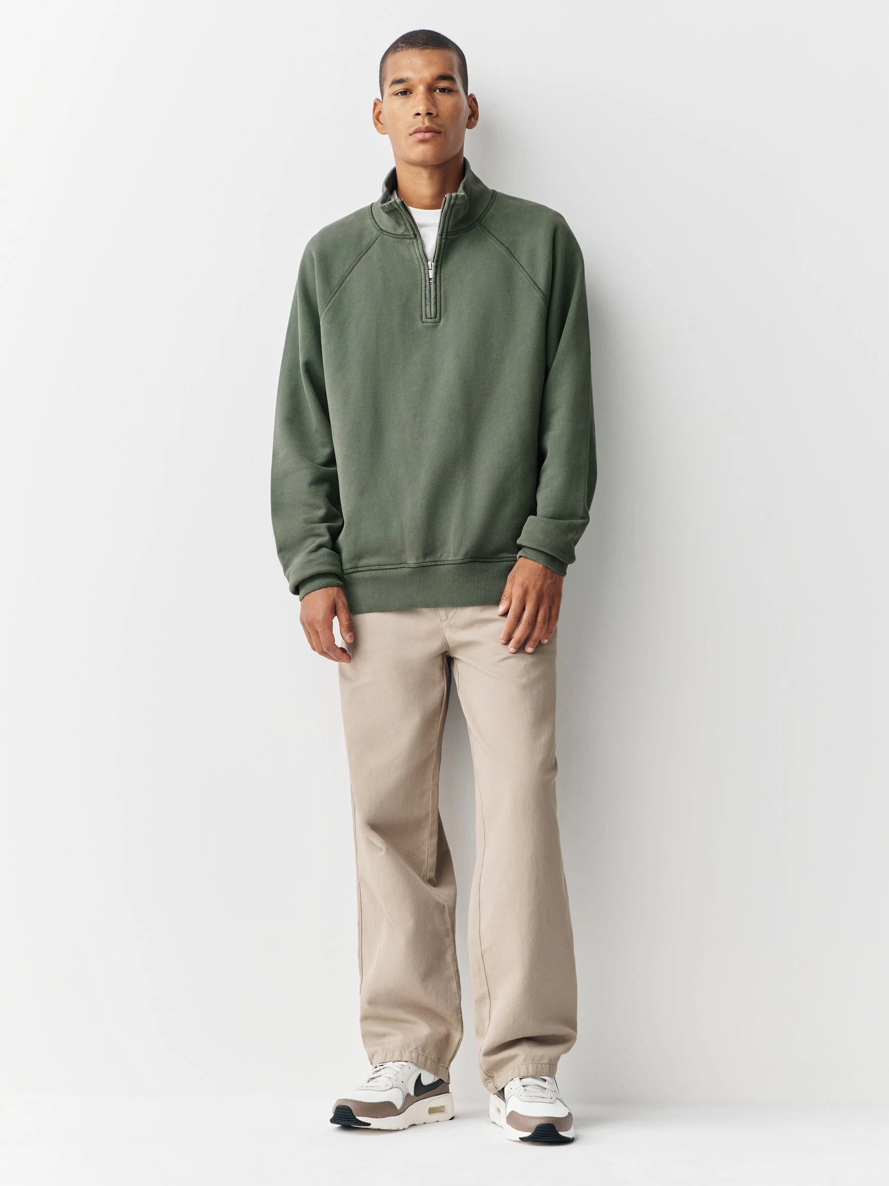Grijs-groen - Heavyweight Washed Quarter Zip Sweatshirt