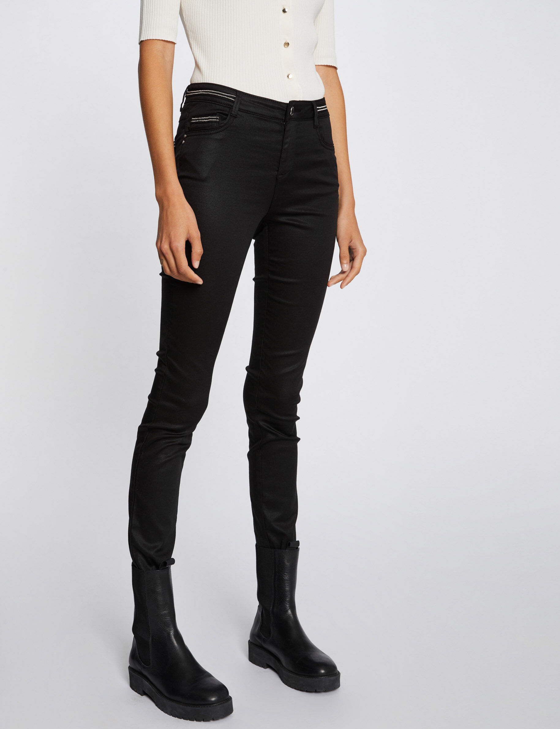 Pantalon slim enduit noir femme - noir