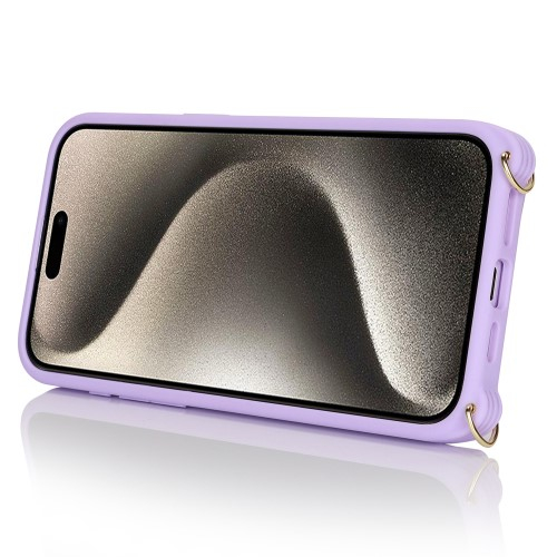 iPhone 14 Pro Necklace Leder Hülle mit Münzfach und Kartenfächer   Finger Griff Halterung   Handykette - Lila