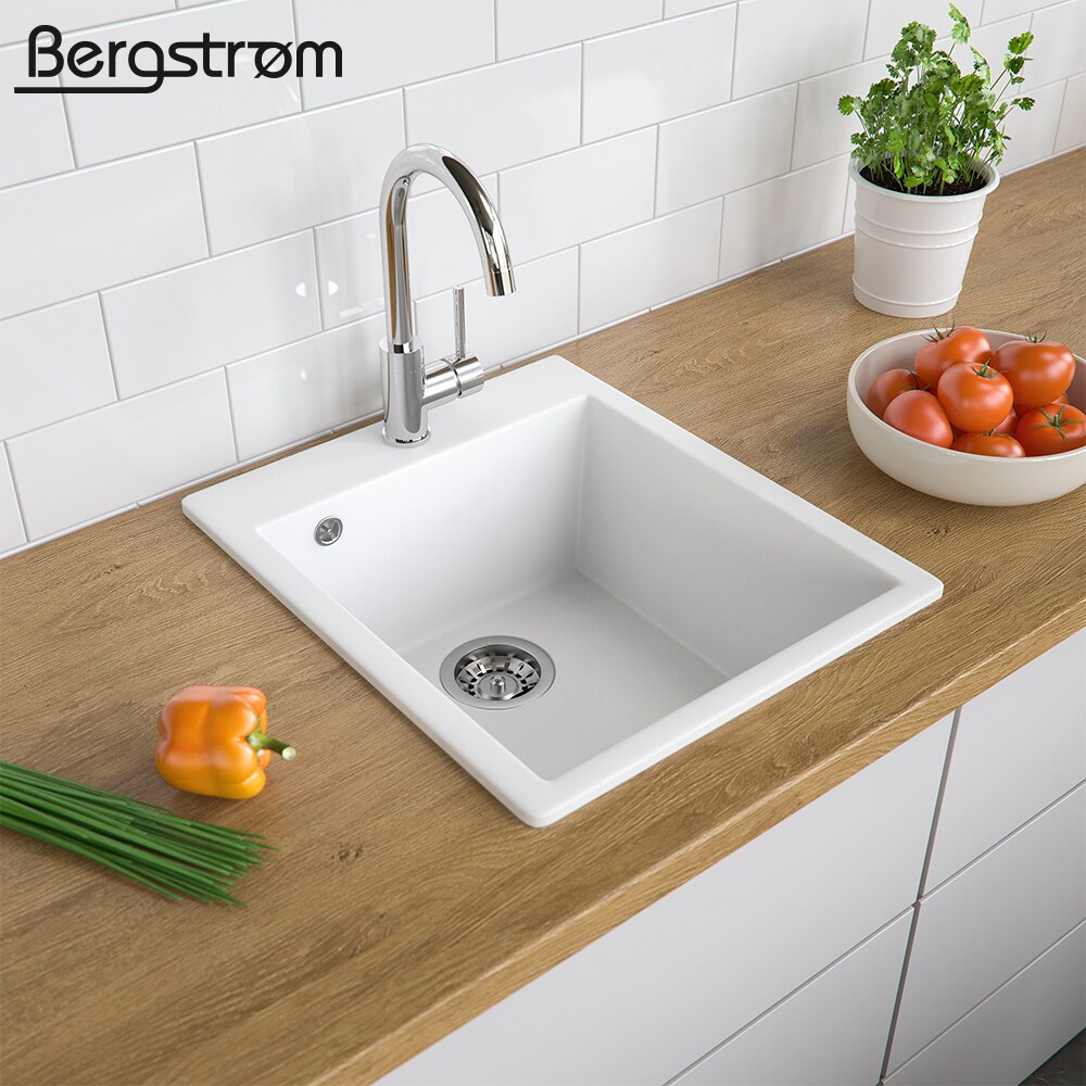 Bergström Granit Spüle Küchenspüle Einbauspüle Spülbecken 425x500mm Weiß