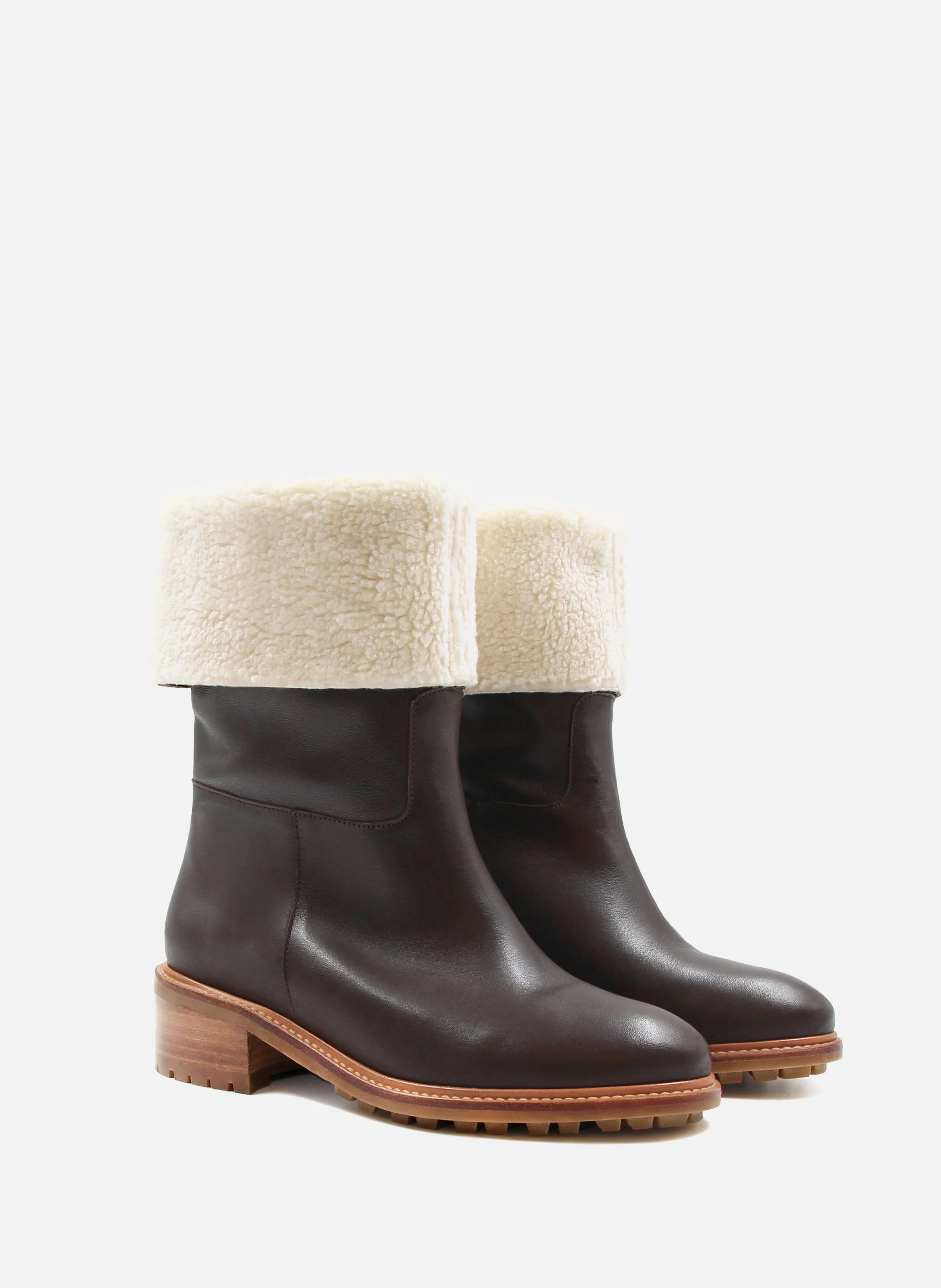 Bottes fourrées cuir lisse | Marron
