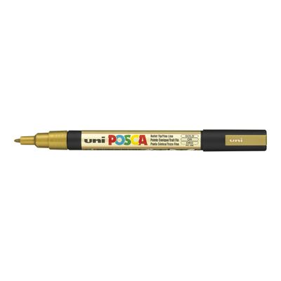 Uni POSCA PC-3M - Pack de 4 marqueurs - noir, argent, blanc, or