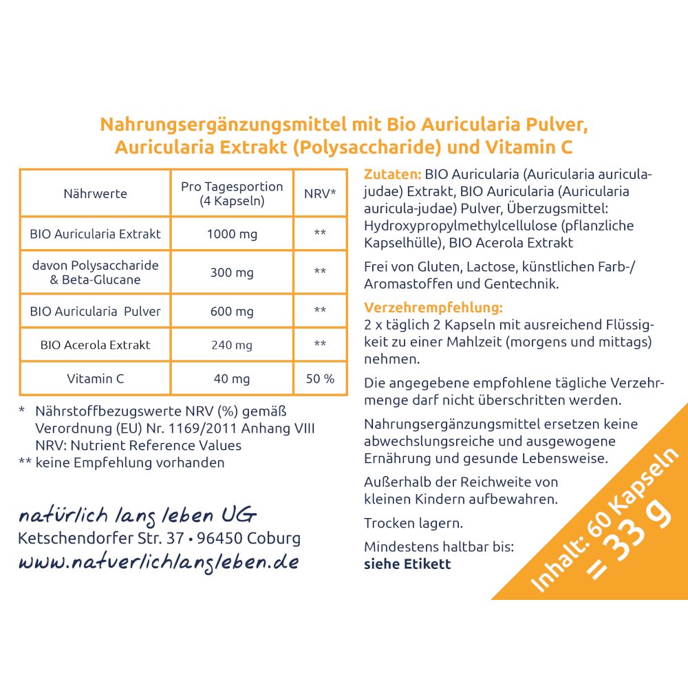 natürlich lang leben BIO Auricularia