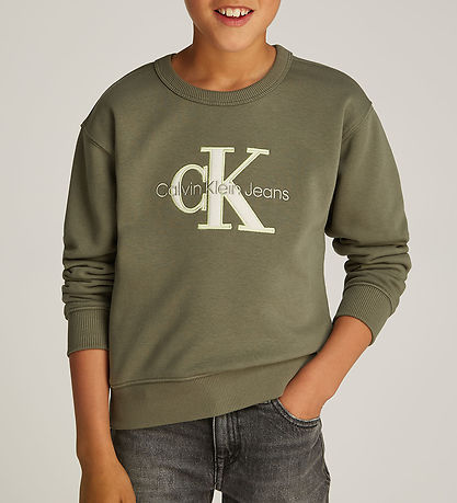 Calvin Klein Sweatshirt - Konturiert Mono Entspannt - Dusty Oliv
