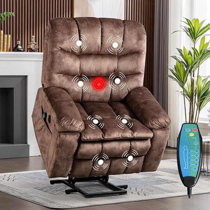 Phoenix Home Large Power Lift Chair with Massage and Heat for Elderly Recliner, Brown2