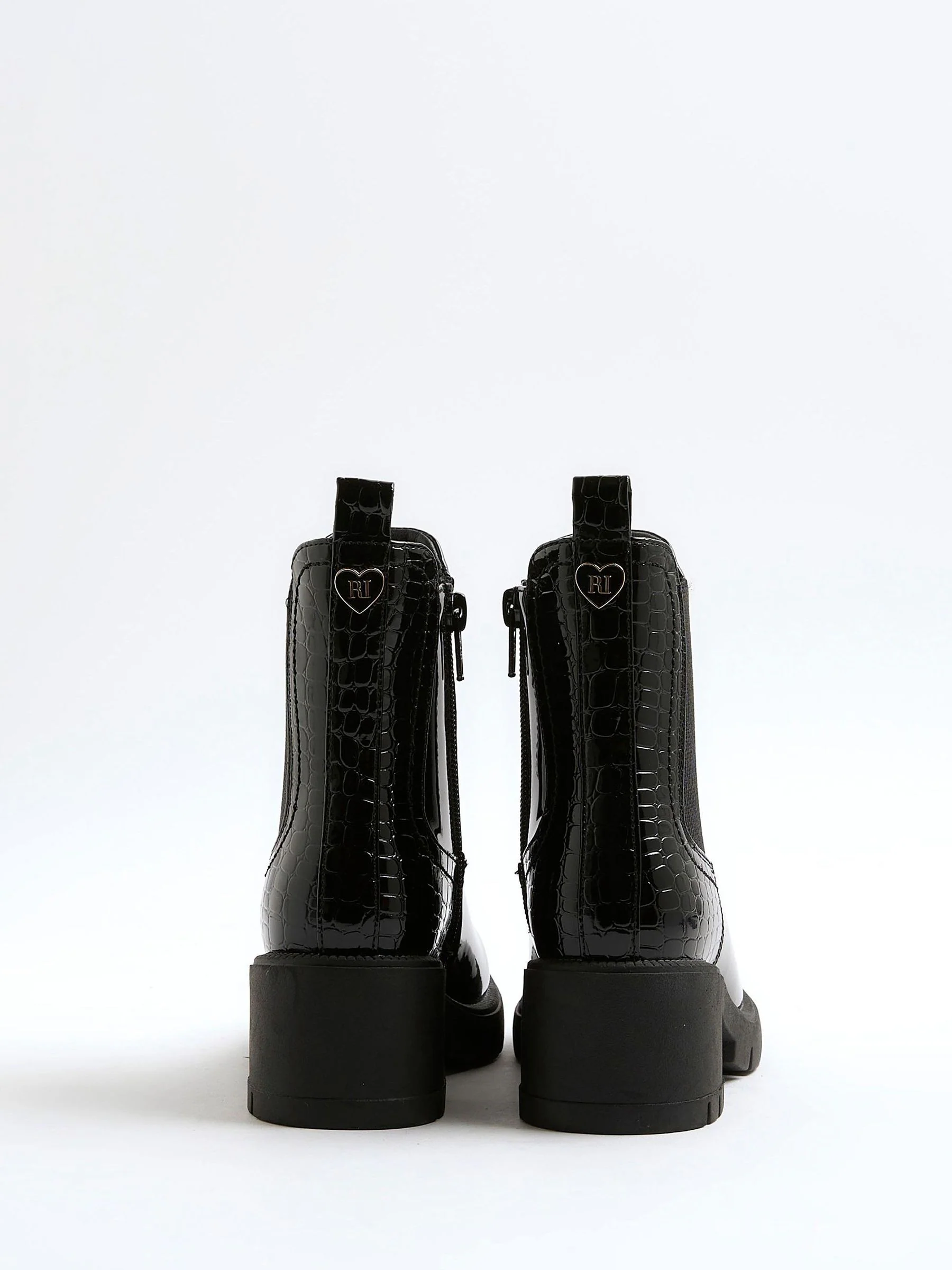 River Island Patent Heart Print Heeled Chelsea Boots