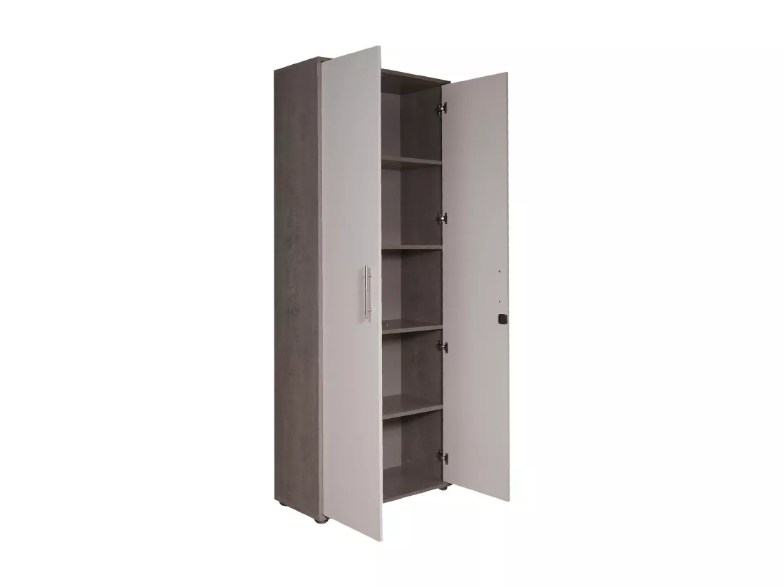 Armoire polyvalente à 2 portes Cambrils, Armoire auxiliaire, Armoire à chaussures, Bibliothèque multifonction avec 2 portes, 79x34h188 cm, Blanc et Ciment