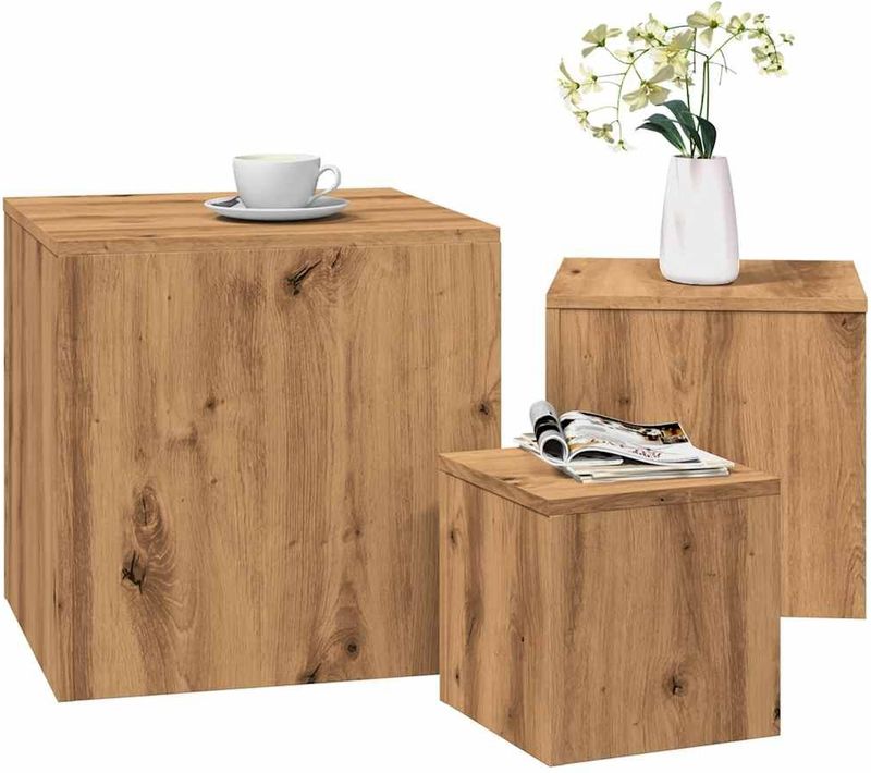 Bijzettafels - Artisan Eiken - Bewerkt Hout - Set van 3
