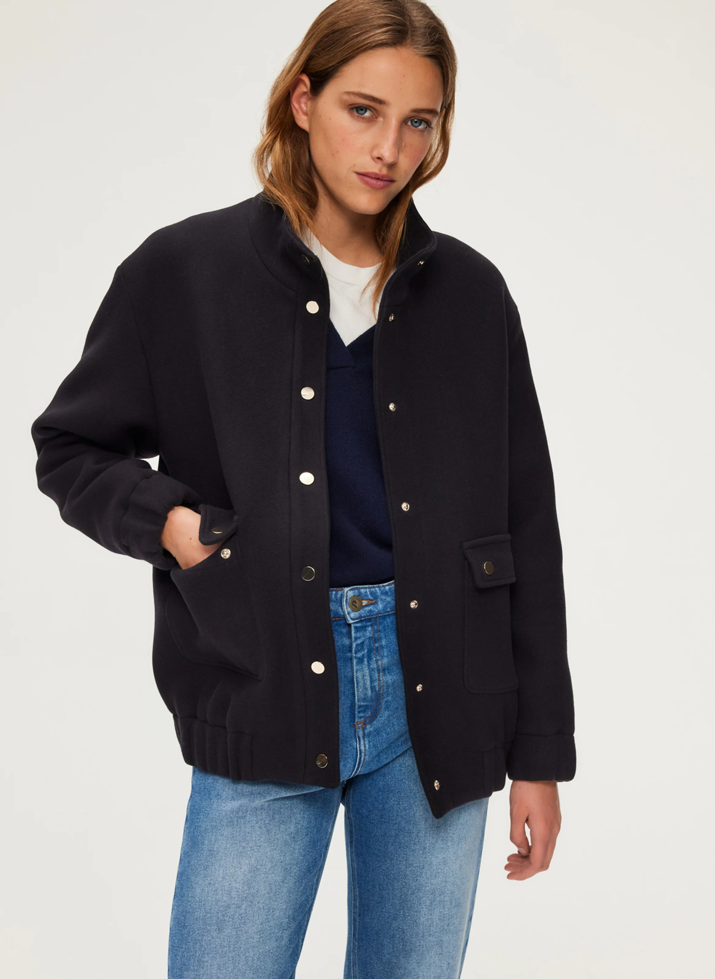 MATTEA - Blouson col montant en laine mélangée | Bleu