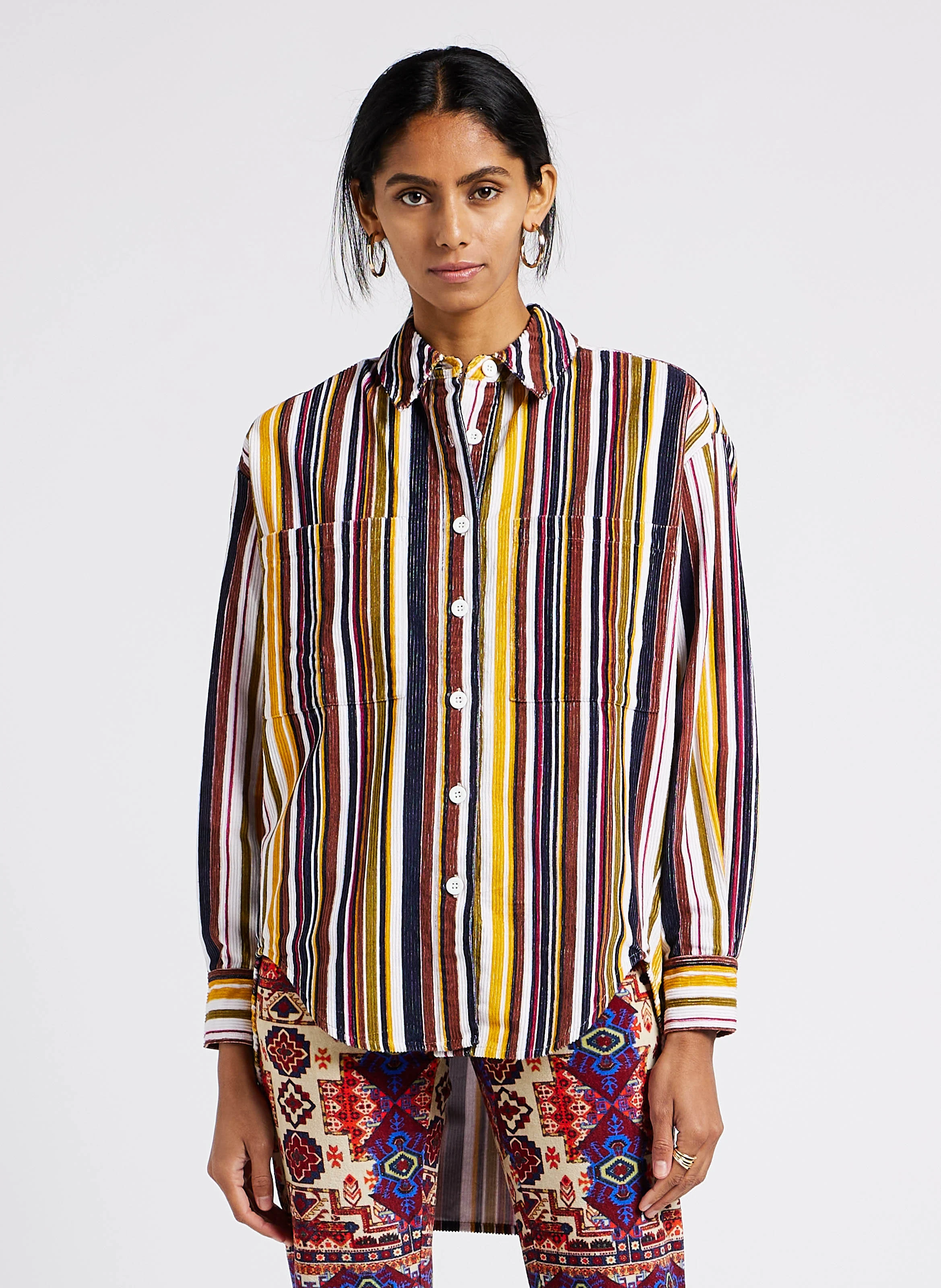 CORDUROY - Chemise col classique en coton| Marron