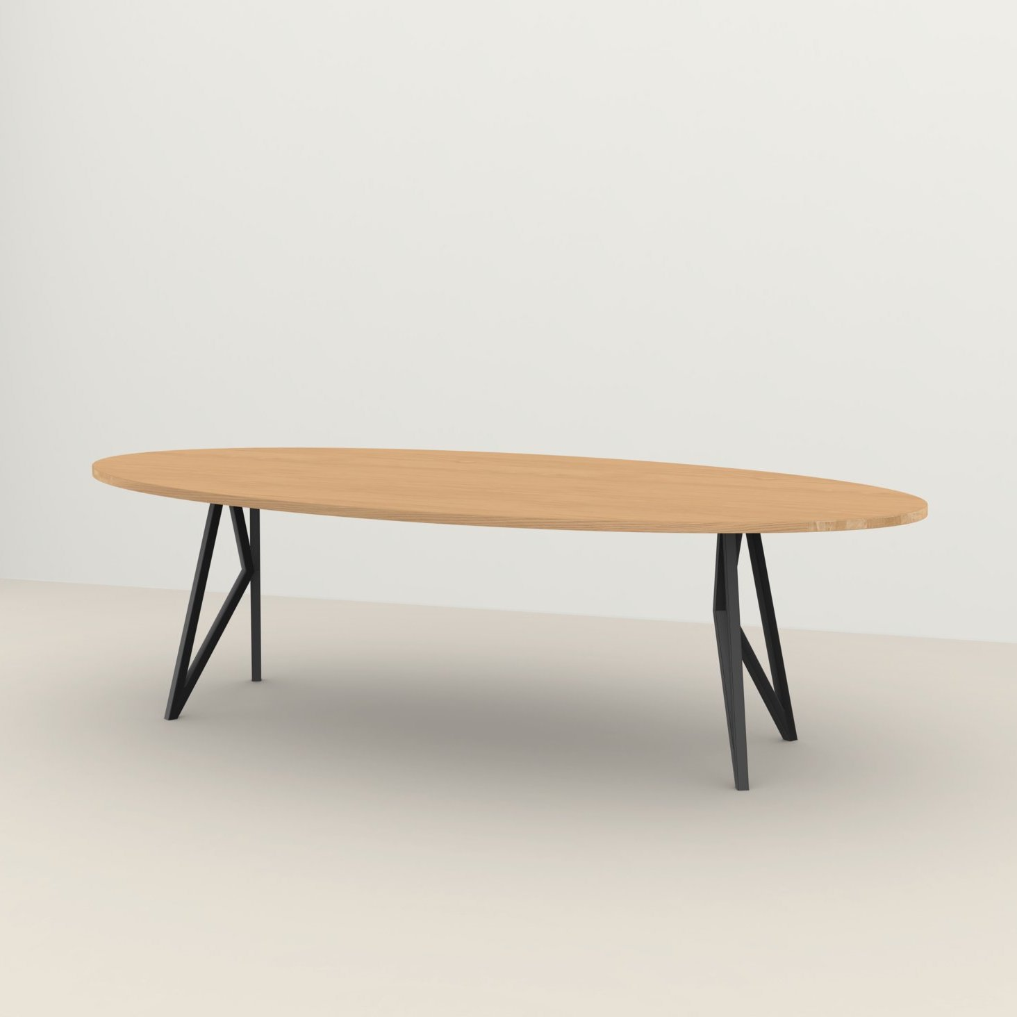 Studio HENK tafel Butterfly Ovaal - zwart frame, hardwax light 3041 240 x 120 | HWO NL 3041 | Rechte Rand | Frame Zwart