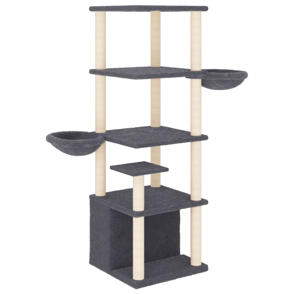 Arranhador para gatos vidaXL com hastes de sisal cinza escuro, 147 cm