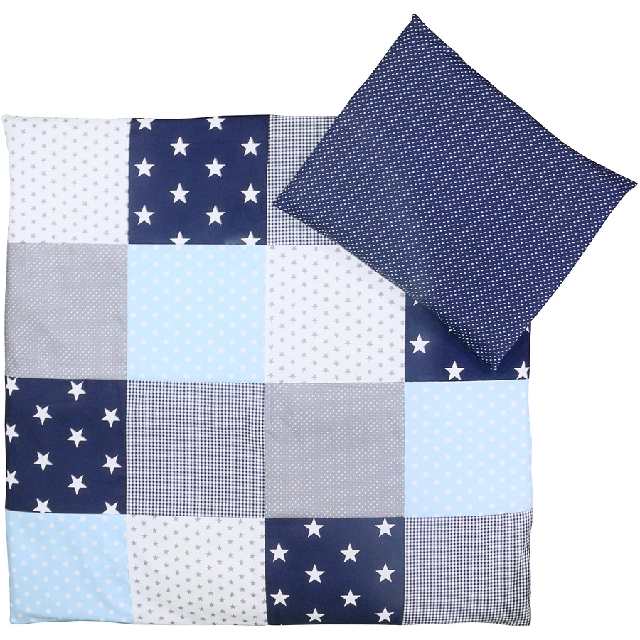 Ullenboom Baby Bettwäsche-Set Blau Hellblau Grau 80 x 80 cm + 35 x 40 cm