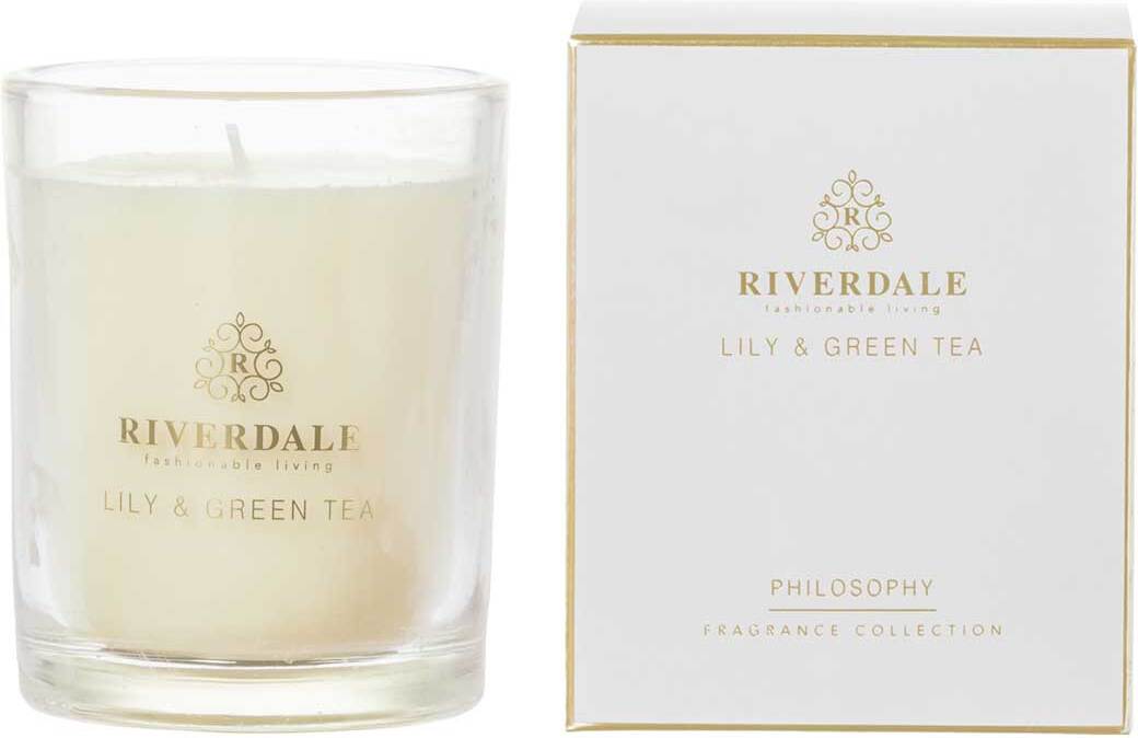 Riverdale geurkaars Boutique grijs lily & green tea 22 uurD 9 H 11