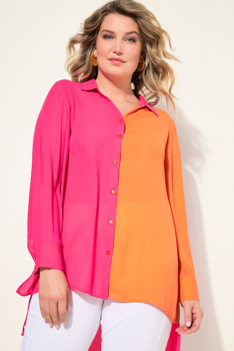 Bluse, A-Linie, Satin, Colorblocking, Langarm