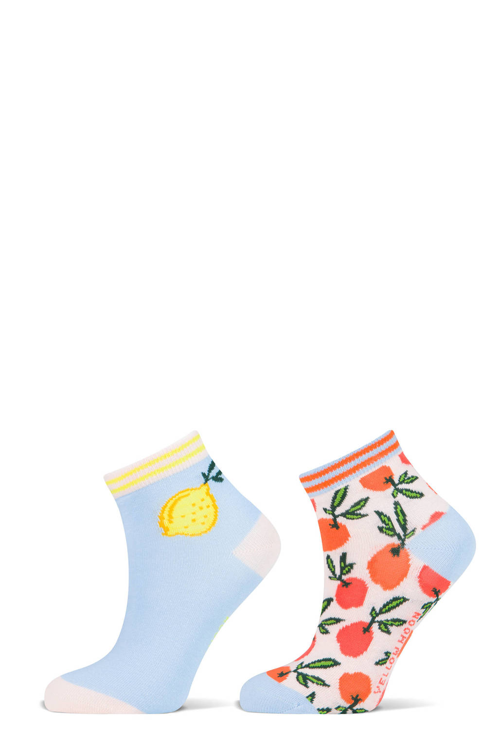 Yellow Moon sneakersokken Fruit met all-over print - set van 2 lichtblauw/lichtroze