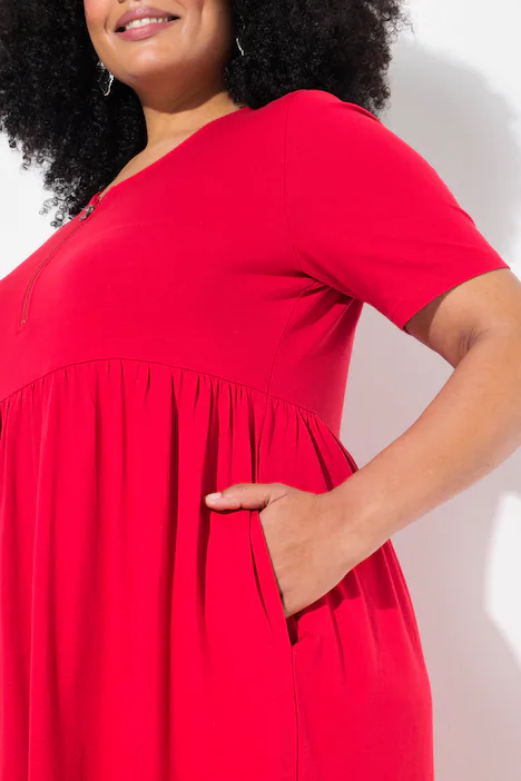 Maxikleid, A-Linie, Zipper, V-Ausschnitt, Halbarm, lychee