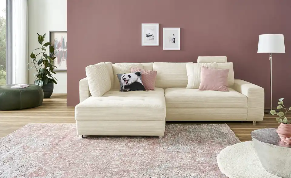 Ecksofa Arissa de Luxe Natur links Cordstoff