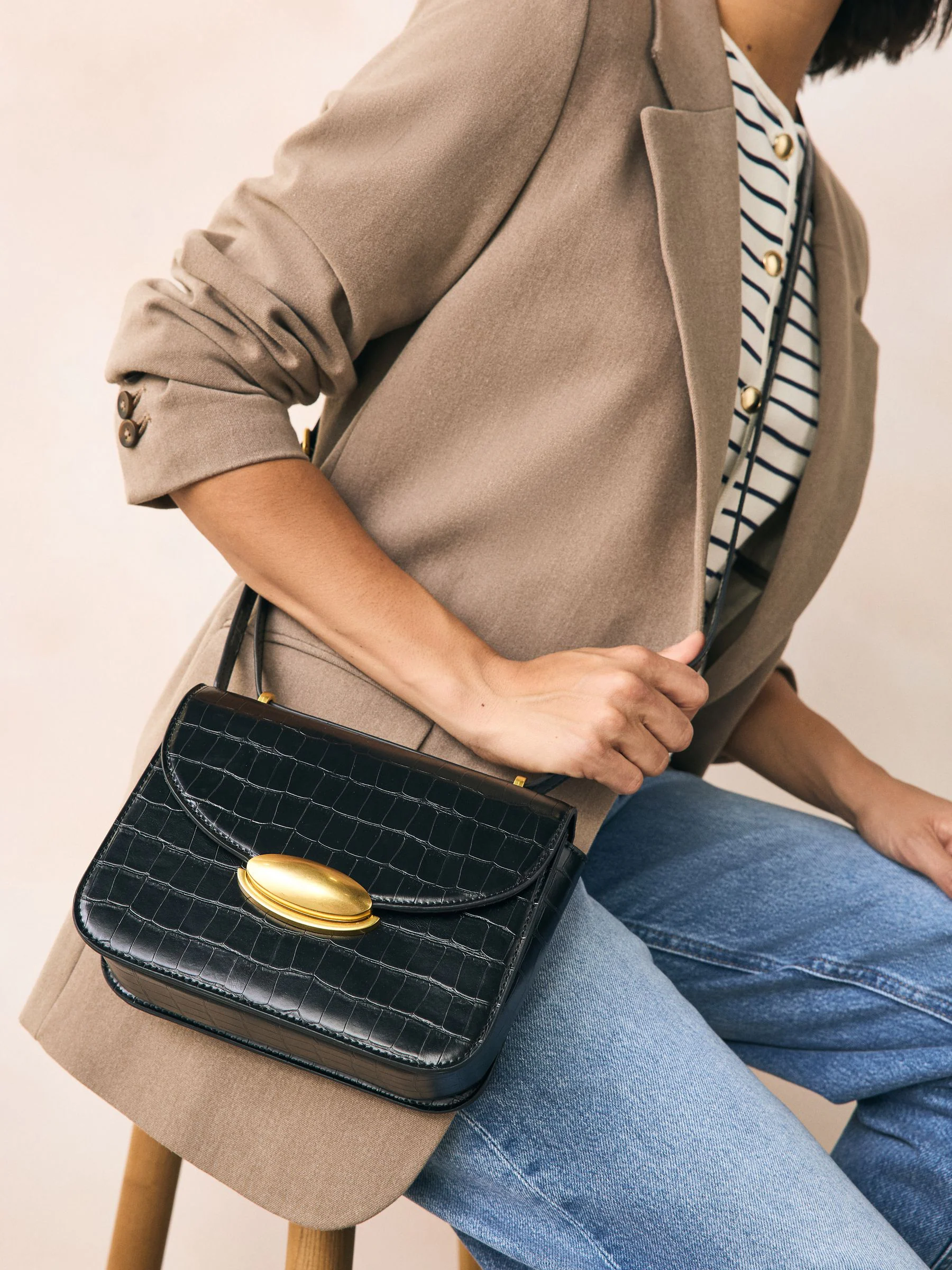 Zwart krokodillenmotief - Structured Cross Body Bag
