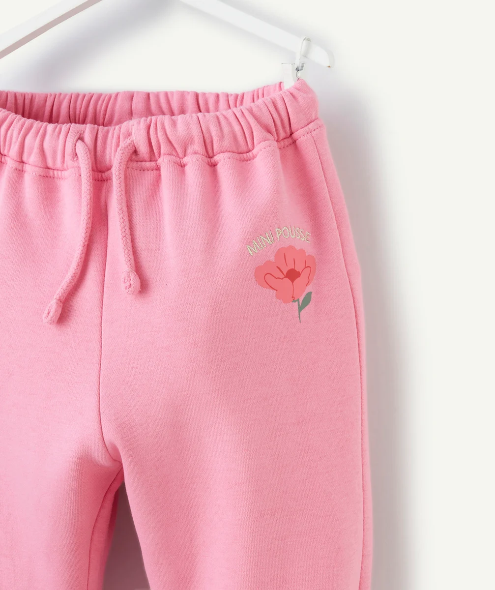JOGGING BÉBÉ FILLE EN FIBRES RECYCLÉES ROSE AVEC MOTIF MINI POUSSE