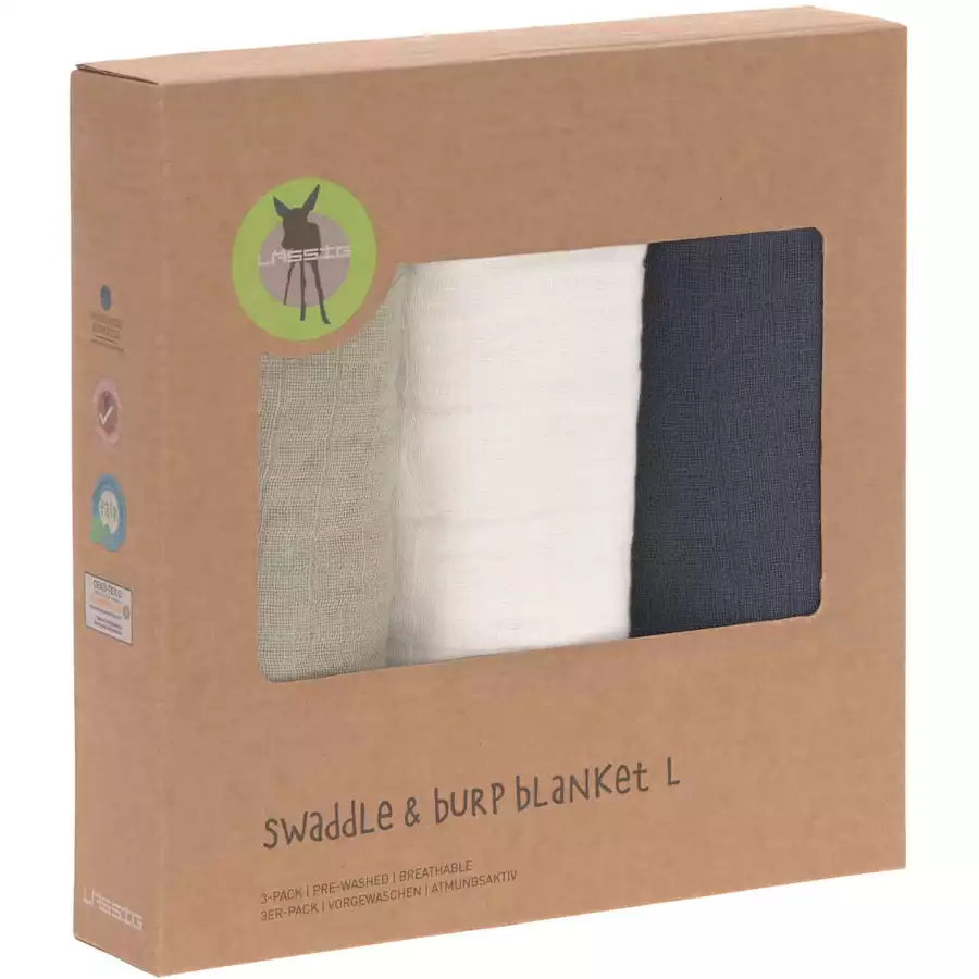LÄSSIG Mulltücher L 3er Pack olive milky navy