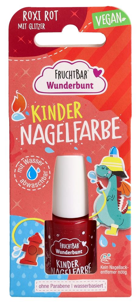 FRUCHTBAR Wunderbunt Kinder Nagelfarbe roxi rot mit Glitzer Glasfl 5 ml