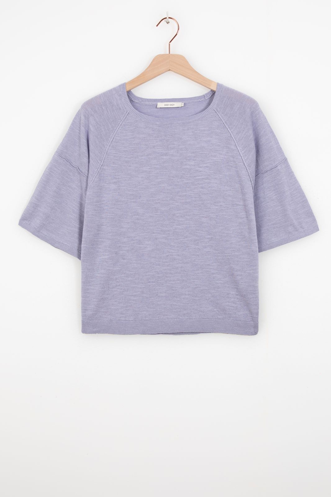 Lavendel linnen top met korte mouwen