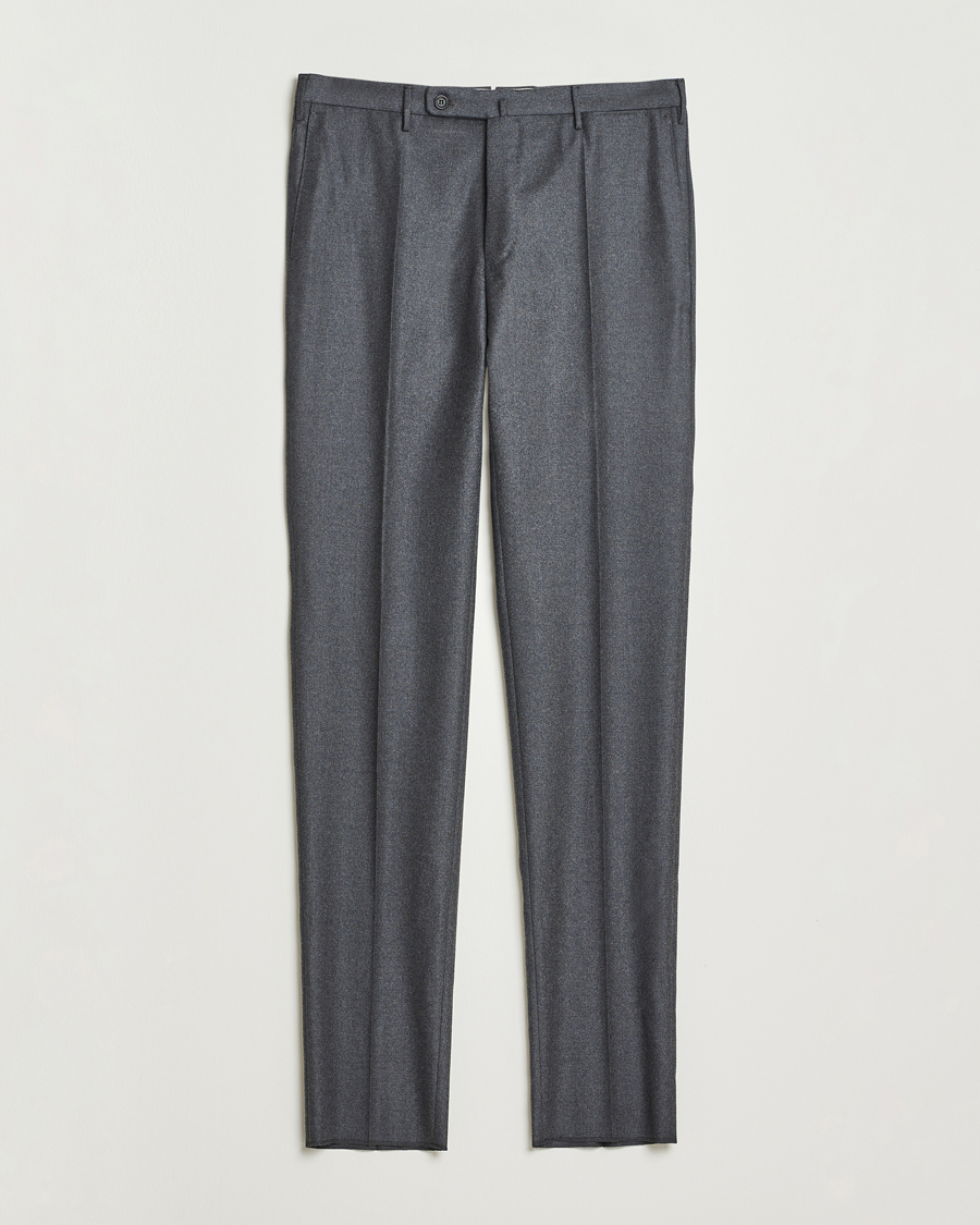 Incotex Regular Fit Worsted Flannel Trousers Grey Melange