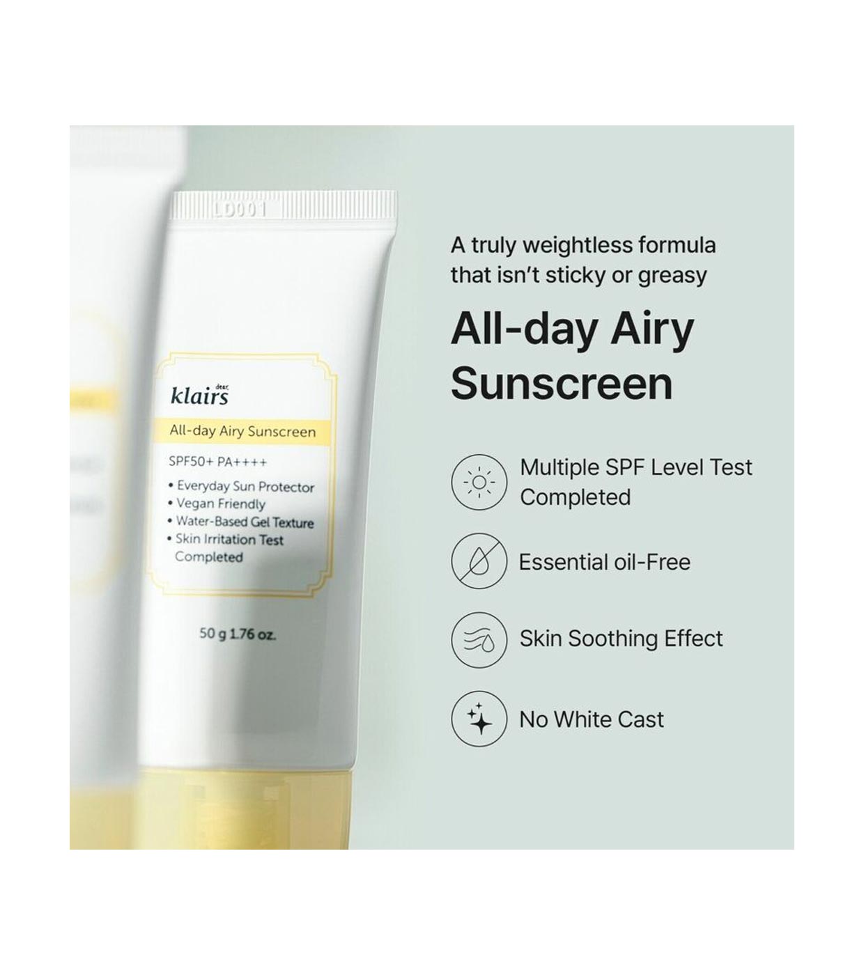 Klairs - Creme solar facial All-day Airy Sunscreen SPF50+ PA++++