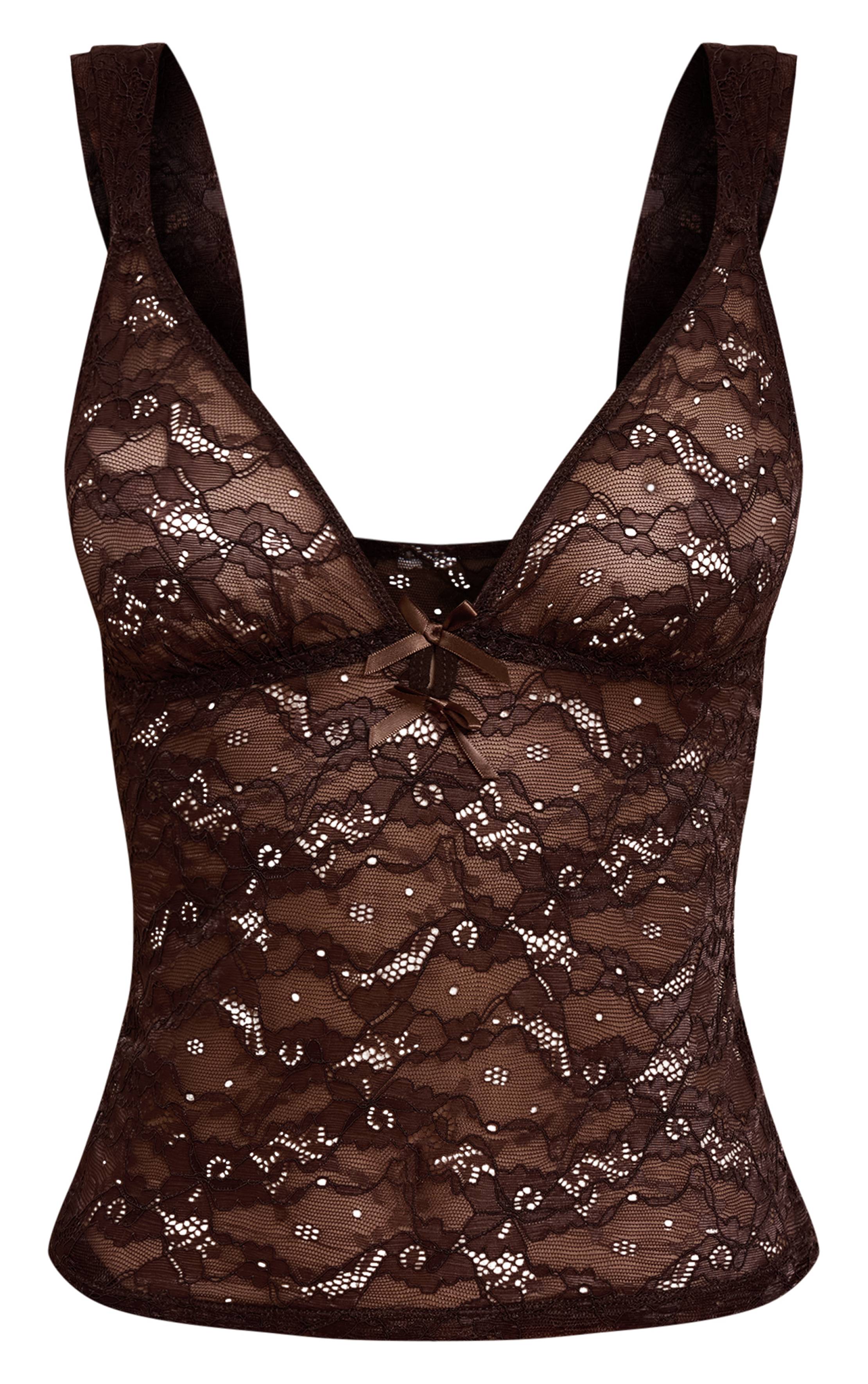 Chocolat Ensemble De Lingerie Caraco Et String En Dentelle