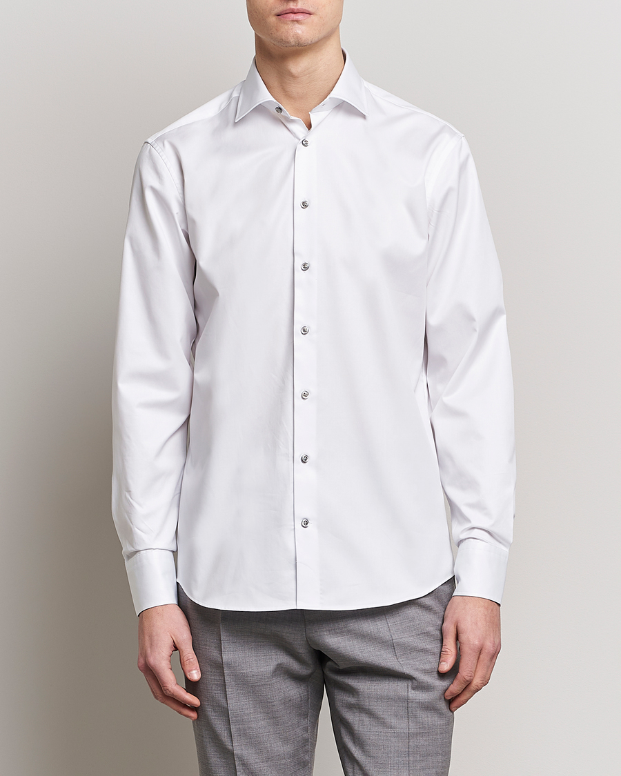 Stenströms Fitted Body Contrast Cotton Twill Shirt White