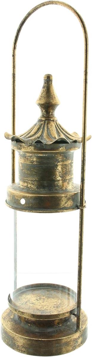 Decoratieve Passielantaarn Goud van metaal & glas, 54 cm hoog, met antieke patina, windlicht, hanglantaarn, kaarsenhouder, tuinlantaarn