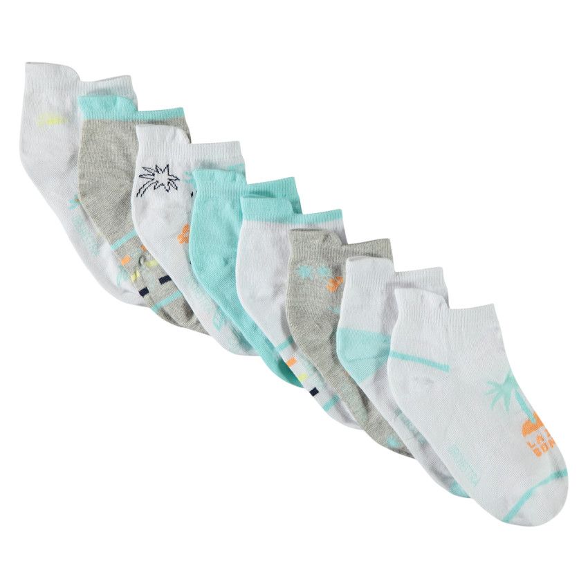 Lot de 8 paires de chaussettes courtes fantaisie pour garçon - Blanc