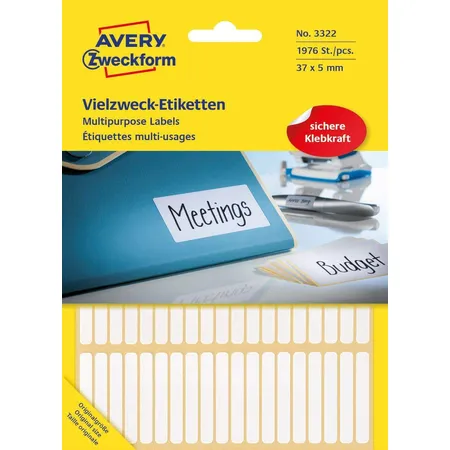 Avery Zweckform 3322 Vielzweck Etiketten 37 x 5 mm, 26 Bogen/1.976 Etiketten, weiß